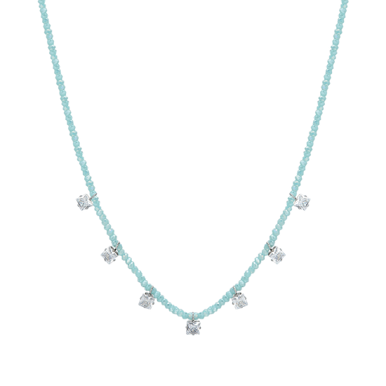 WOMEN'S STEEL NECKLACE TURQUOISE CRYSTALS AND WHITE CUBIC ZIRCONIA