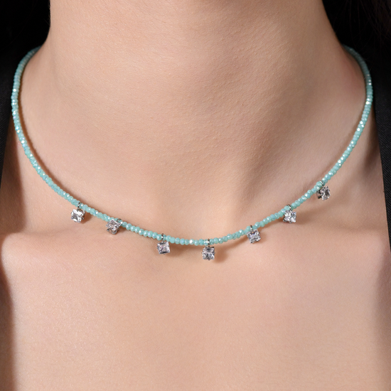 WOMAN'S NECKLACE IN STEEL TURQUOISE CRYSTALS AND WHITE ZIRCONES Luca Barra