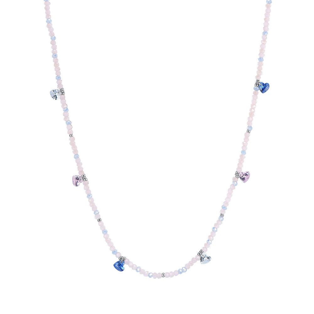 WOMEN'S STEEL NECKLACE PINK STONES AND MULTICOLOR CRYSTALS