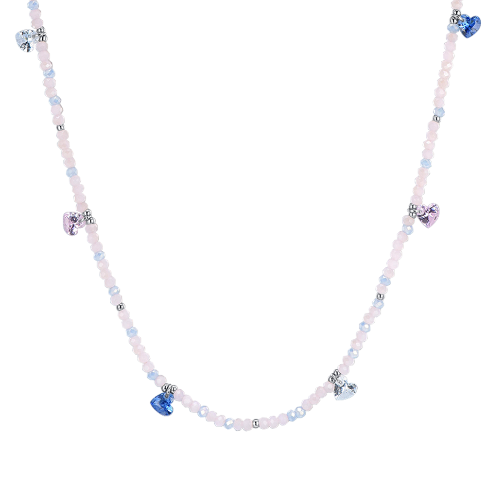 WOMEN'S STEEL NECKLACE PINK STONES AND MULTICOLOR CRYSTALS