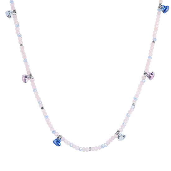 WOMEN'S STEEL NECKLACE PINK STONES AND MULTICOLOR CRYSTALS