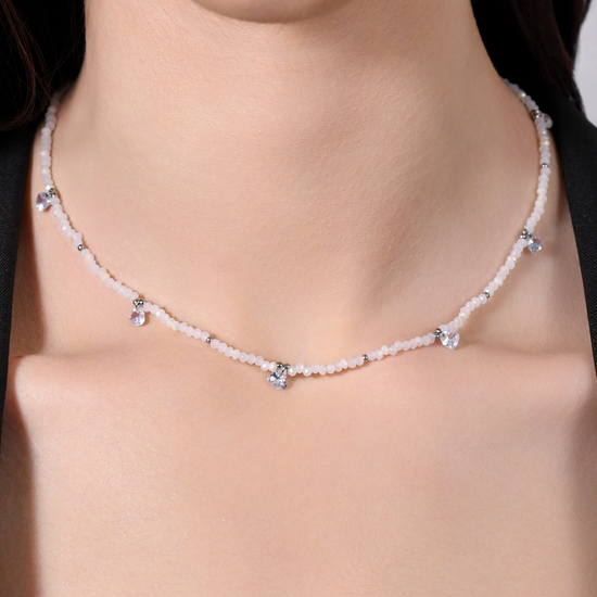 WOMEN'S STEEL NECKLACE WHITE STONES AND CRYSTALS