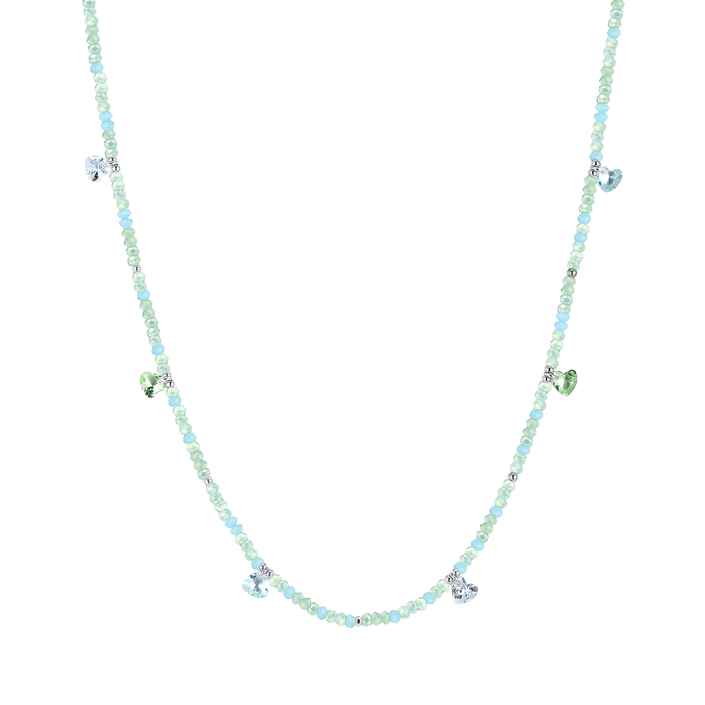 STEEL WOMEN'S NECKLACE TEAL STONES AND CRYSTALS