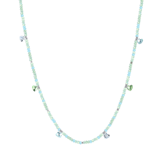 STEEL WOMEN'S NECKLACE TEAL STONES AND CRYSTALS