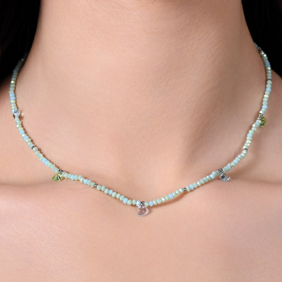 WOMAN'S NECKLACE IN STEEL WATER GREEN STONES AND CRYSTALS Luca Barra