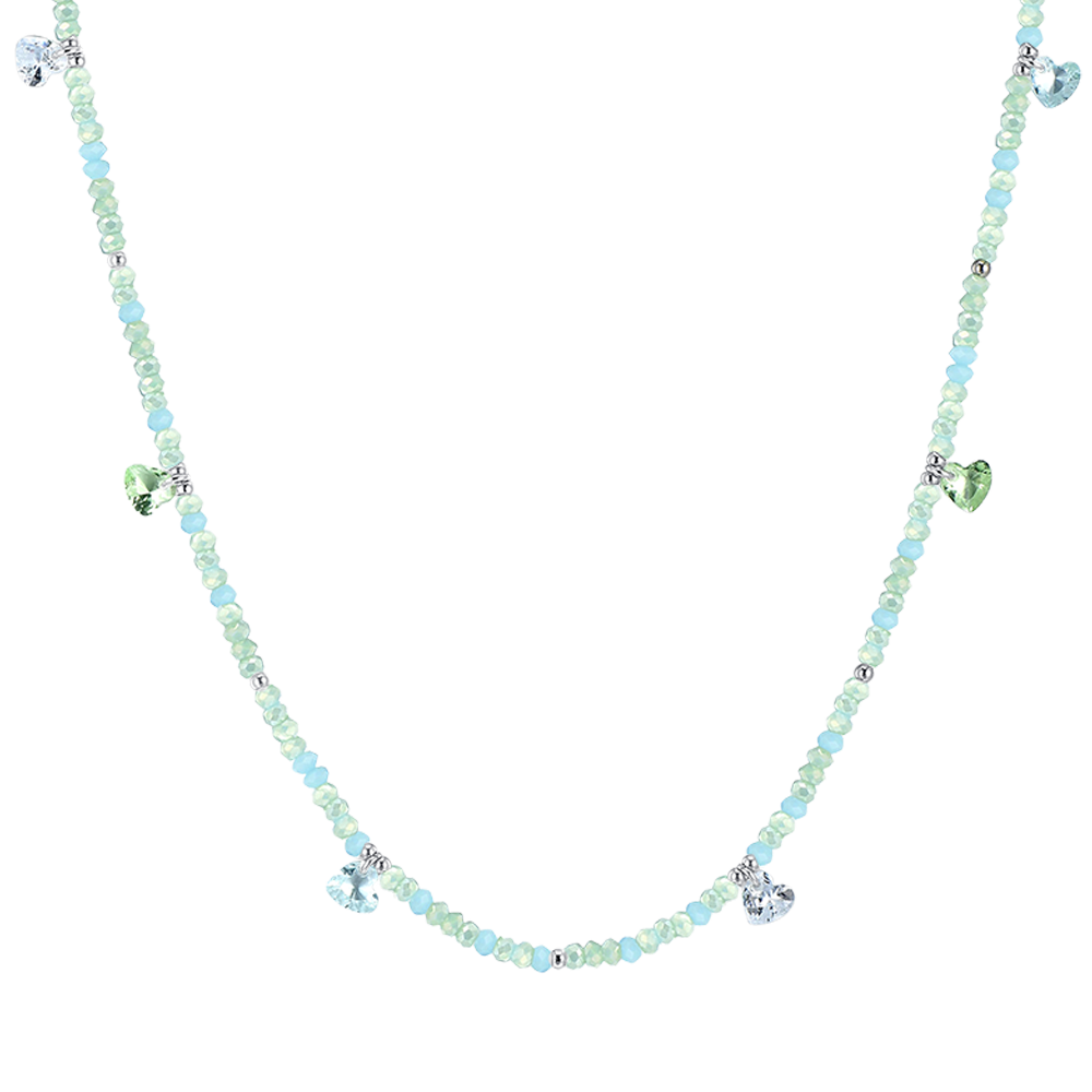 STEEL WOMEN'S NECKLACE TEAL STONES AND CRYSTALS