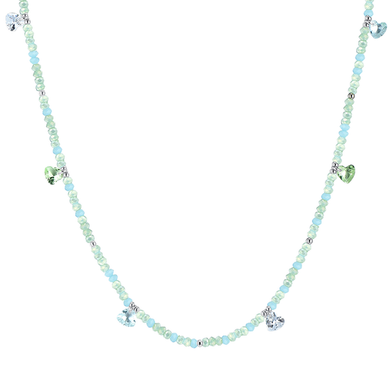 STEEL WOMEN'S NECKLACE TEAL STONES AND CRYSTALS