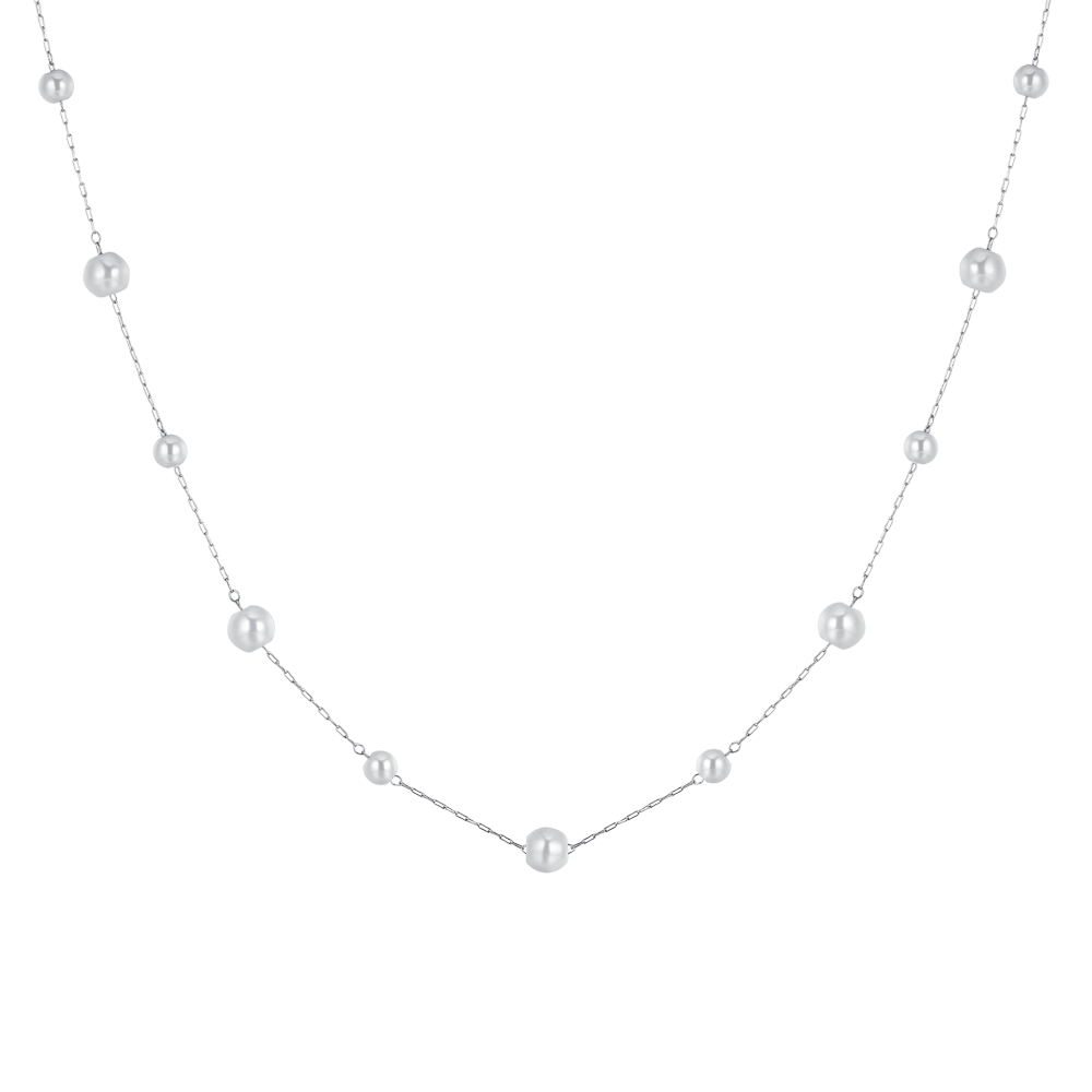 WOMAN'S LONG NECKLACE IN STEEL WITH PEARLS Luca Barra