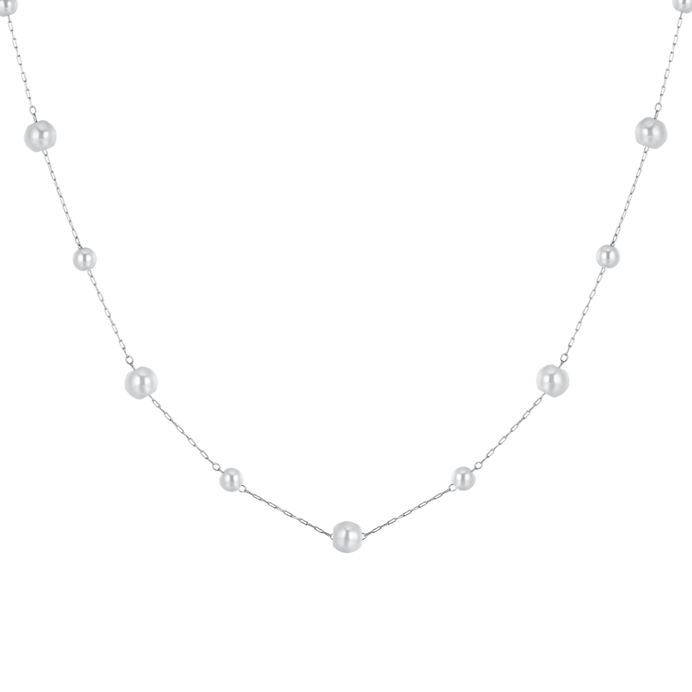 WOMEN'S LONG STEEL NECKLACE WITH PEARLS