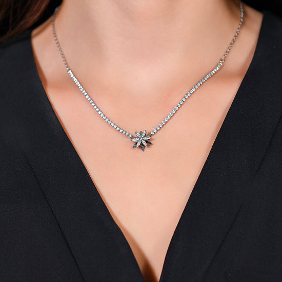 WOMEN'S STEEL FLOWER SWIVEL TENNIS NECKLACE