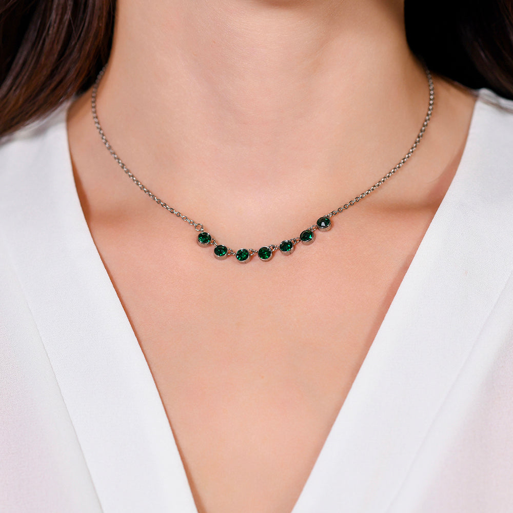 WOMAN'S NECKLACE IN STEEL GREEN CRYSTALS Luca Barra