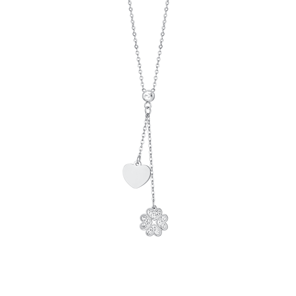 WOMEN'S STEEL FOUR-LEAF CLOVER AND HEART NECKLACE