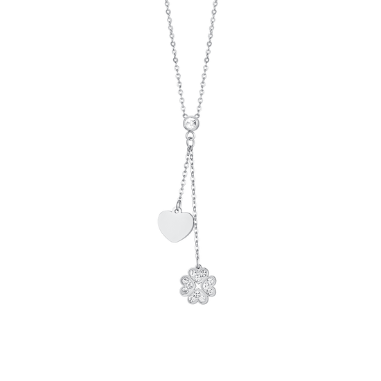 WOMEN'S STEEL FOUR-LEAF CLOVER AND HEART NECKLACE