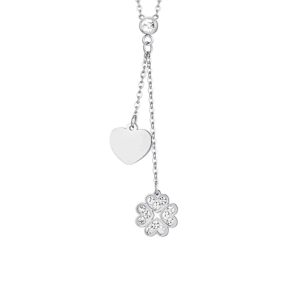 WOMEN'S STEEL FOUR-LEAF CLOVER AND HEART NECKLACE