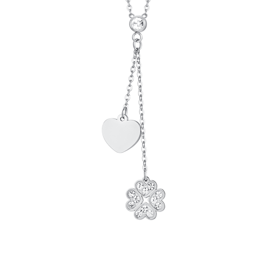 WOMEN'S STEEL FOUR-LEAF CLOVER AND HEART NECKLACE