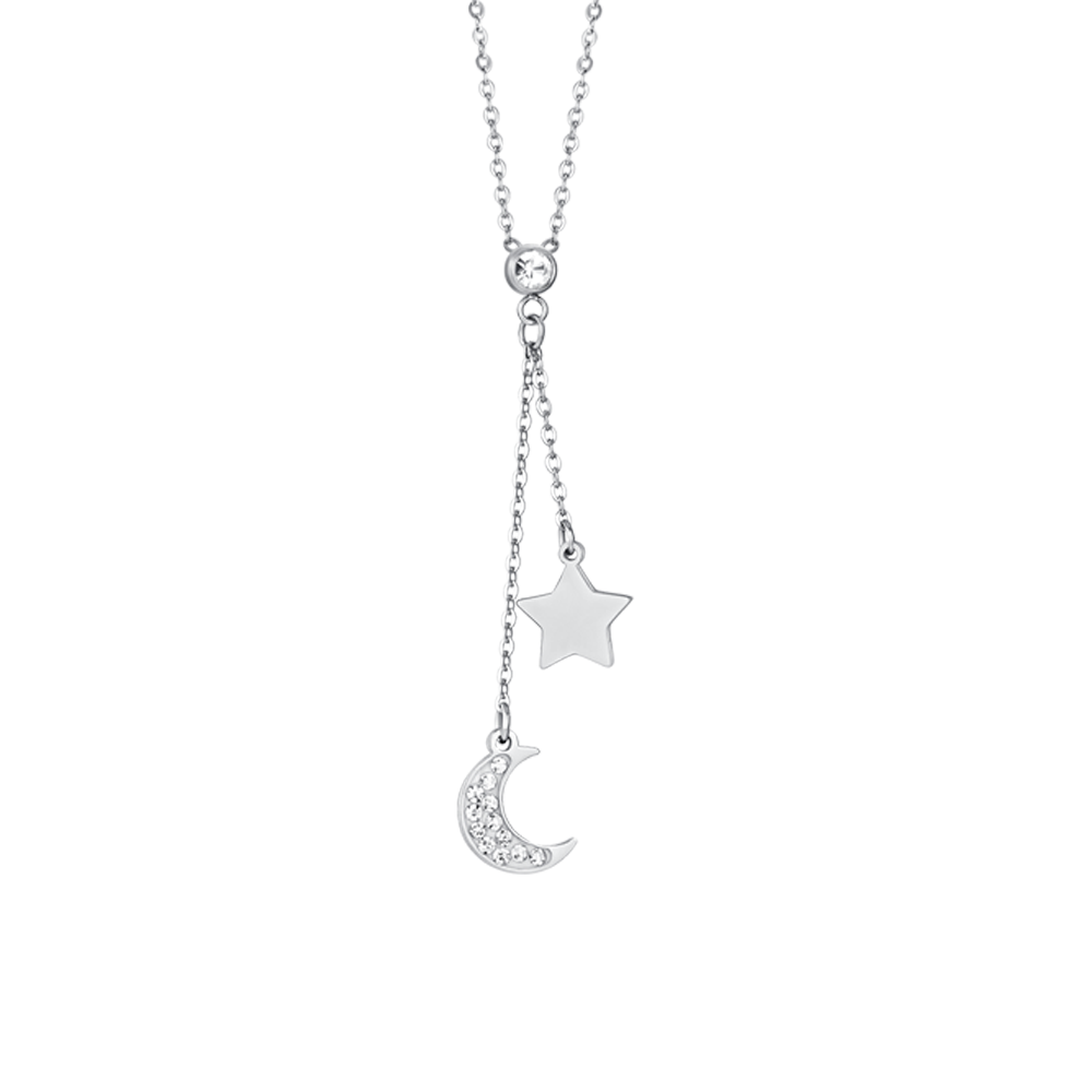 STEEL WOMAN MOON AND STAR NECKLACE