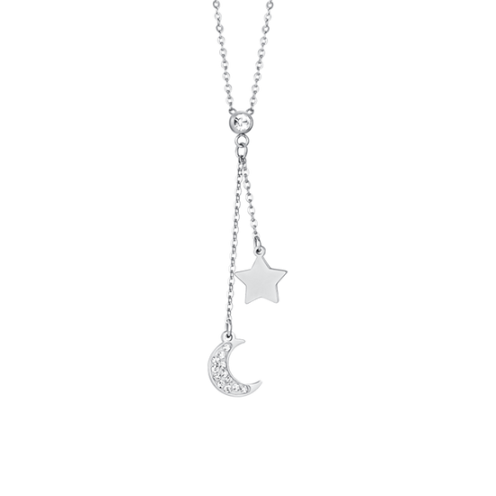 STEEL WOMAN MOON AND STAR NECKLACE