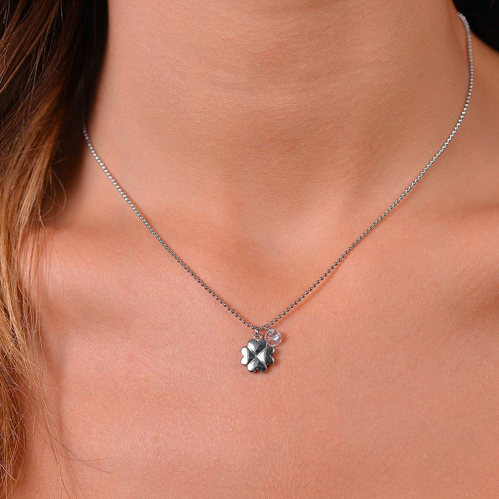 COLLANA DONNA IN ACCIAIO QUADRIFOGLIO E ZIRCONE