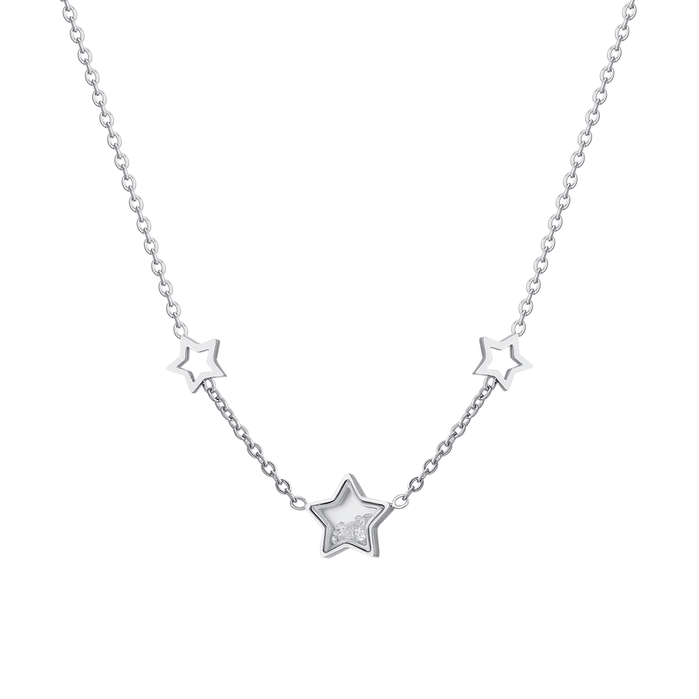 WOMEN'S STEEL STARS AND CUBIC ZIRCONIA NECKLACE