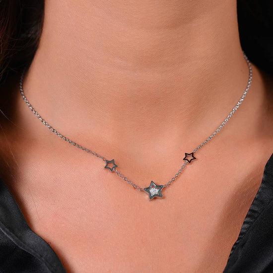 WOMEN'S STEEL STARS AND CUBIC ZIRCONIA NECKLACE