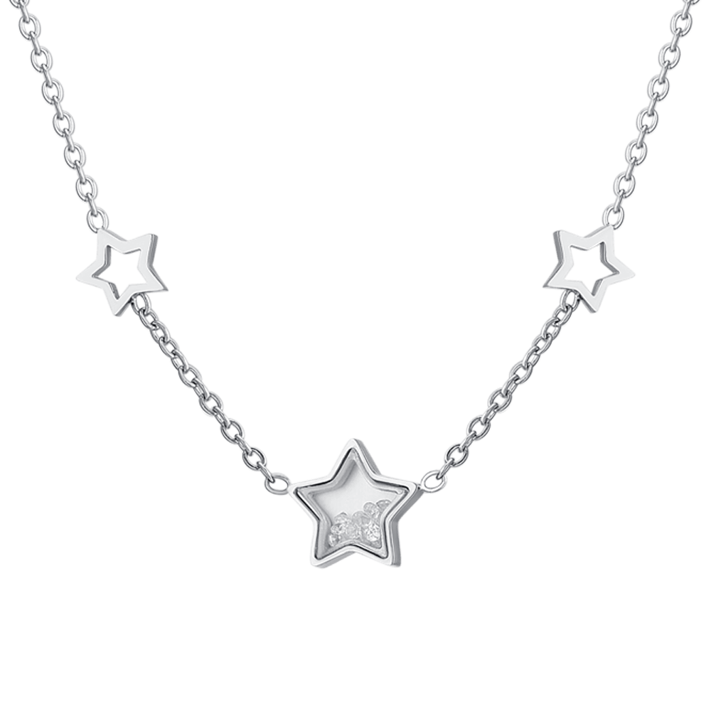 WOMEN'S STEEL STARS AND CUBIC ZIRCONIA NECKLACE