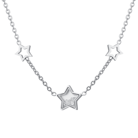 WOMEN'S STEEL STARS AND CUBIC ZIRCONIA NECKLACE