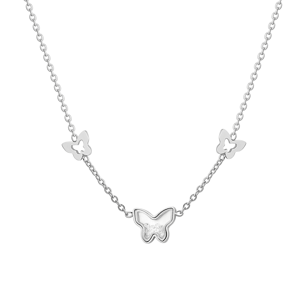 WOMEN'S STEEL BUTTERFLY AND CUBIC ZIRCONIA NECKLACE