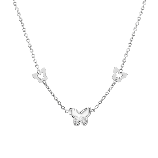 WOMEN'S STEEL BUTTERFLY AND CUBIC ZIRCONIA NECKLACE