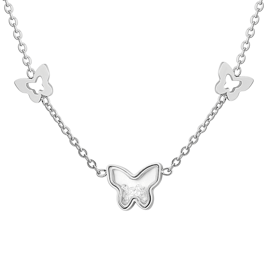 WOMEN'S STEEL BUTTERFLY AND CUBIC ZIRCONIA NECKLACE