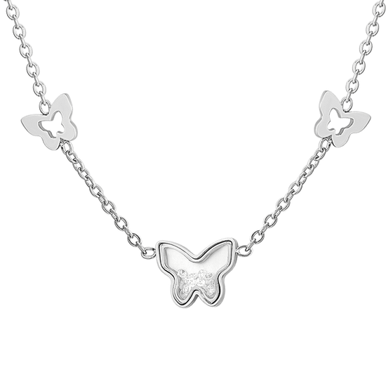 WOMEN'S STEEL BUTTERFLY AND CUBIC ZIRCONIA NECKLACE