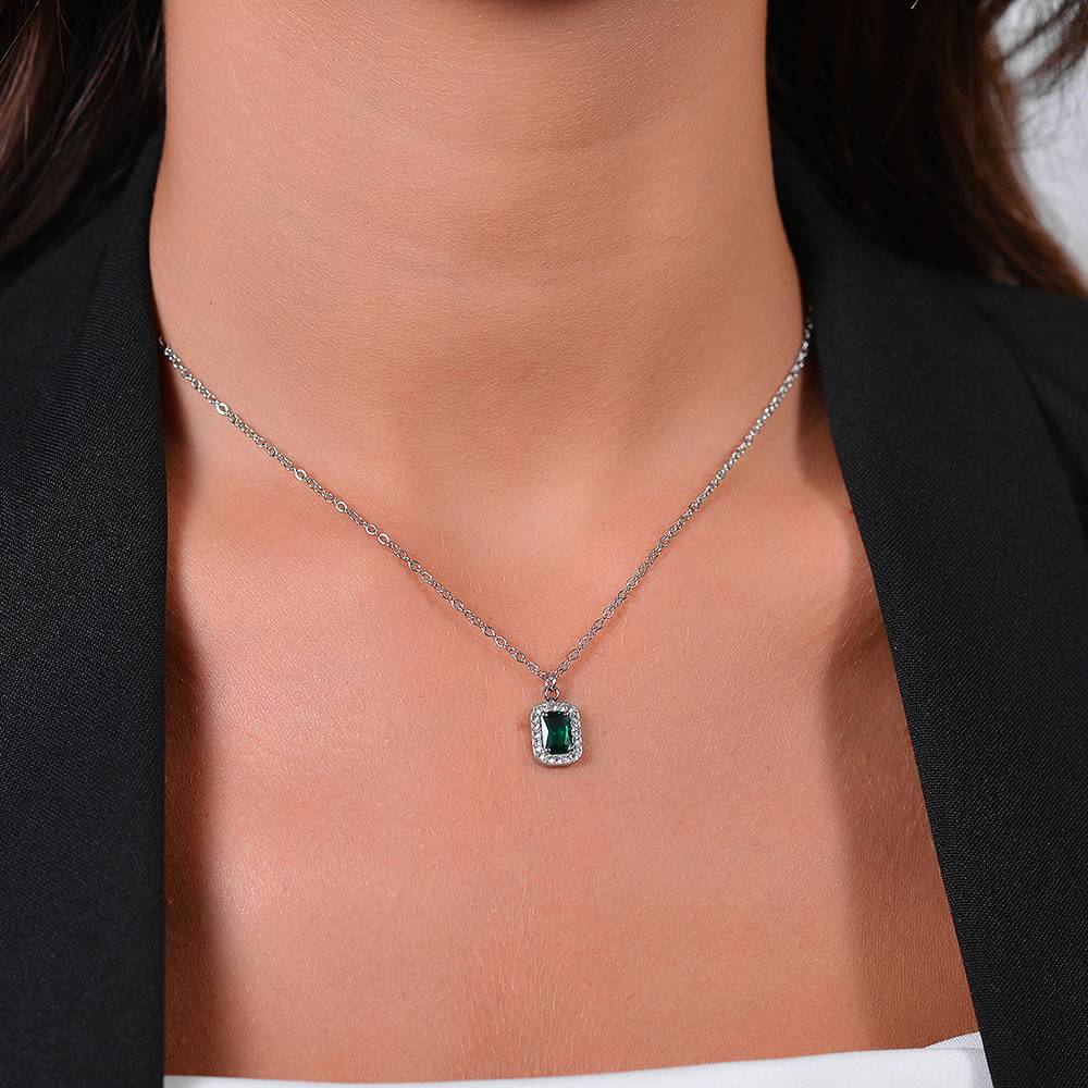 COLLANA DONNA IN ACCIAIO CRISTALLI E ZIRCONE VERDE