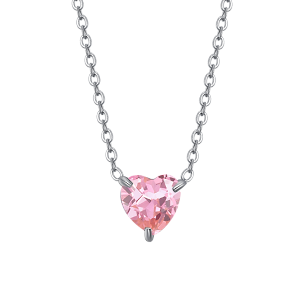 COLLANA DONNA IN ACCIAIO CON CUORE CRISTALLO ROSA