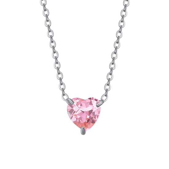 COLLANA DONNA IN ACCIAIO CON CUORE CRISTALLO ROSA