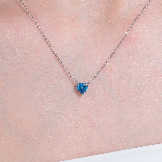 COLLANA DONNA IN ACCIAIO CON CUORE CRISTALLO BLU