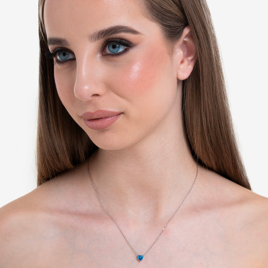 COLLANA DONNA IN ACCIAIO CON CUORE CRISTALLO BLU