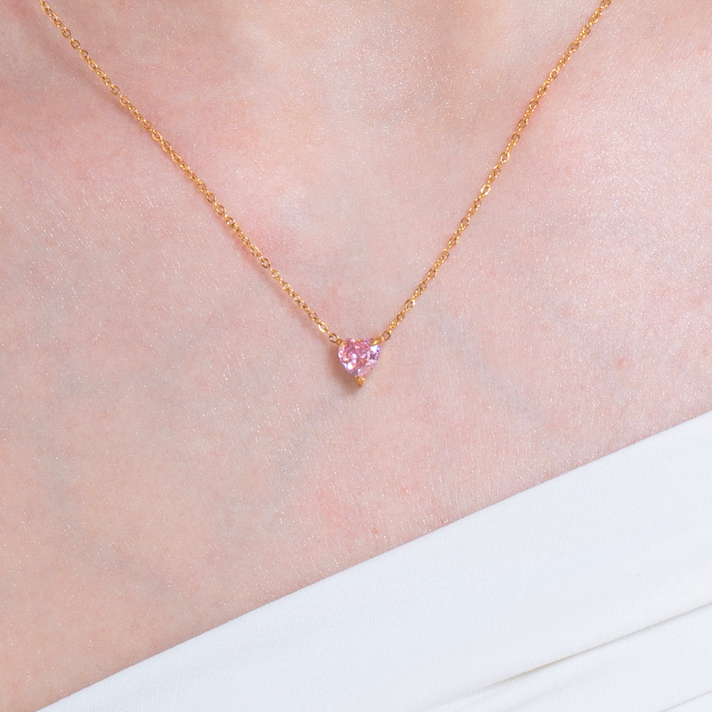 COLLANA DONNA IN ACCIAIO E IP GOLD CON CUORE CRISTALLO ROSA