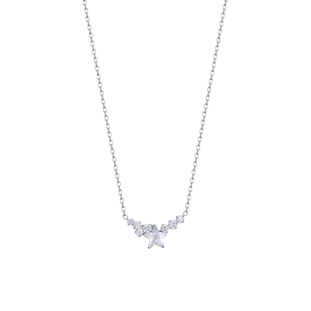 STEEL WOMEN'S NECKLACE WITH STAR AND WHITE CRYSTALS