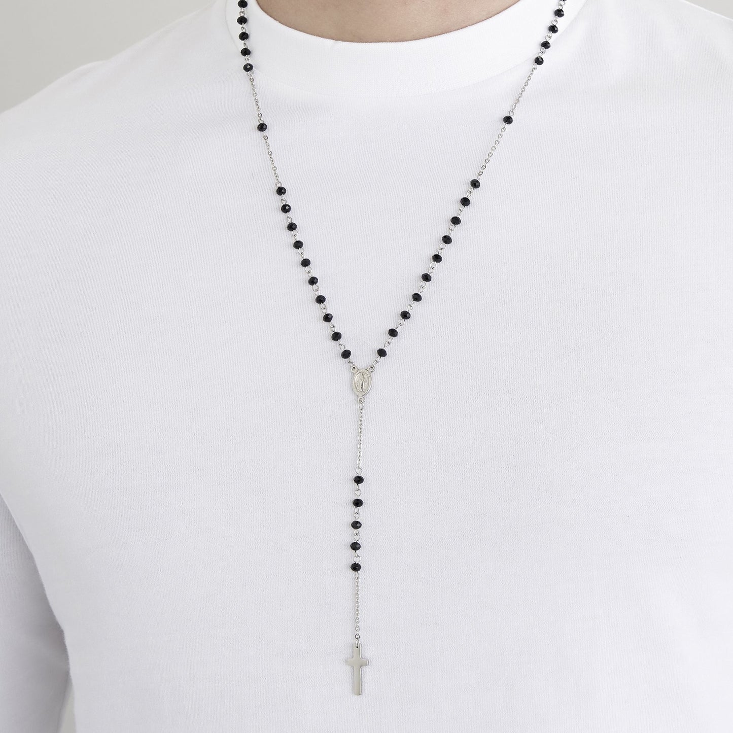 MEN'S ROSARY NECKLACE IN STEEL WITH STEEL BALLS AND PENDANT Luca Barra