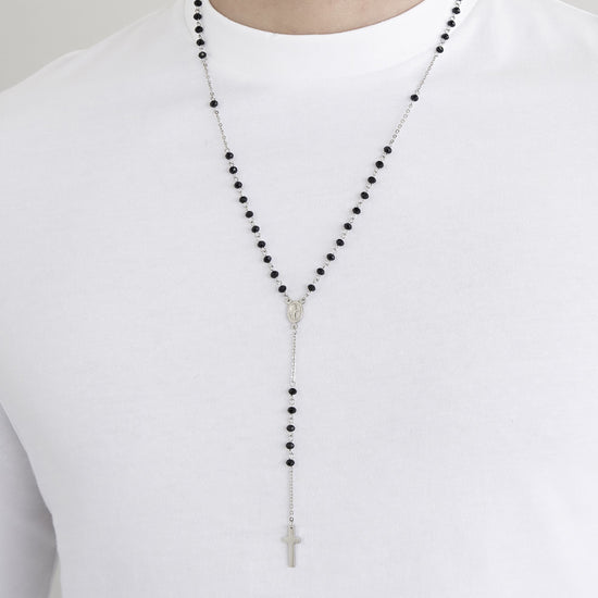 MEN'S ROSARY NECKLACE IN STEEL WITH STEEL BALLS AND PENDANT Luca Barra