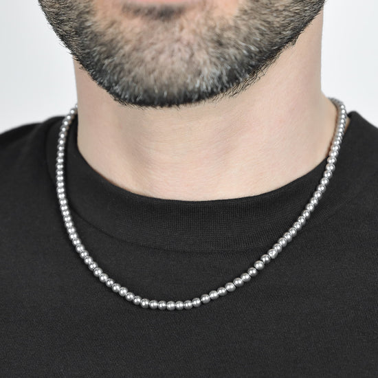 STEEL MEN'S NECKLACE WITH GRAY PEARLS