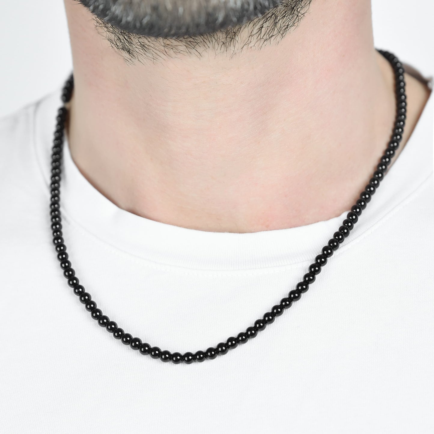 STEEL MEN'S NECKLACE WITH BLACK PEARLS