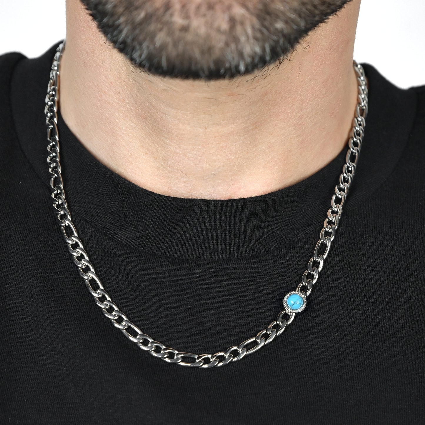 STEEL MEN'S NECKLACE WITH TURQUOISE STONE