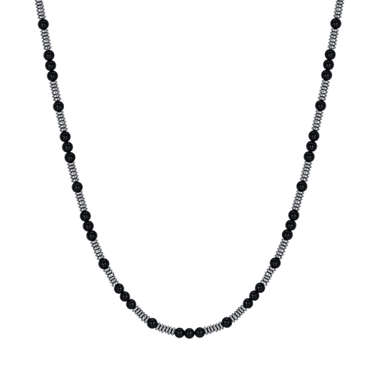 STEEL MEN'S NECKLACE WITH BLACK STONES AND STEEL ELEMENTS