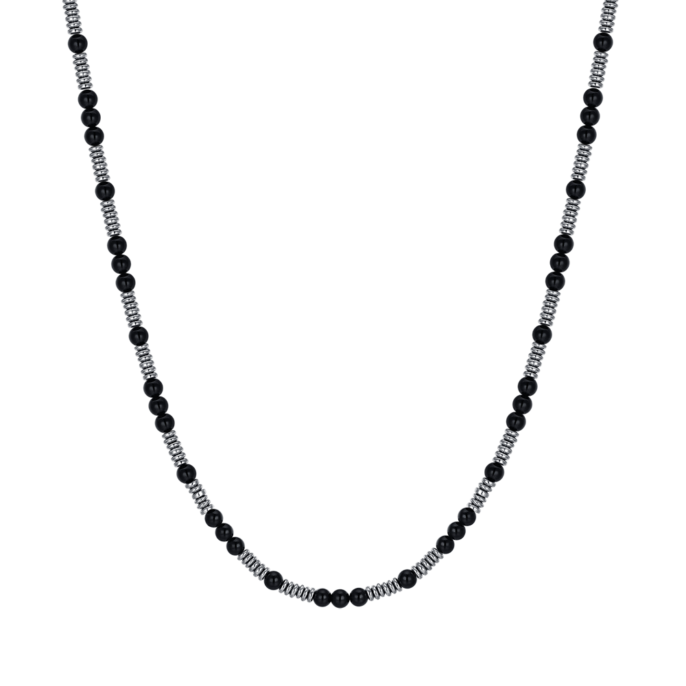 STEEL MEN'S NECKLACE WITH BLACK STONES AND STEEL ELEMENTS