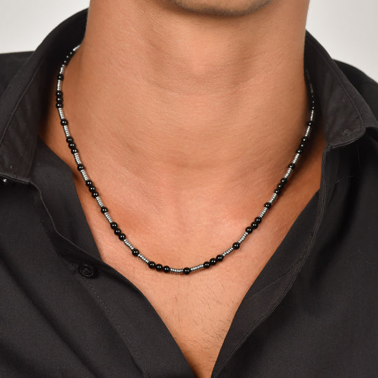 MEN'S STEEL NECKLACE WITH BLACK STONES AND STEEL ELEMENTS Luca Barra