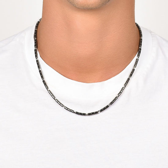 STEEL MEN'S NECKLACE WITH HEMATITE IP GUN AND SILVER