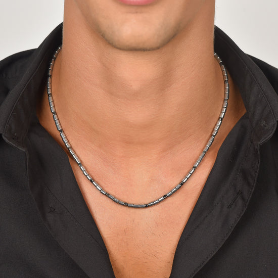 men's steel necklace with silver and black ematite Luca Barra