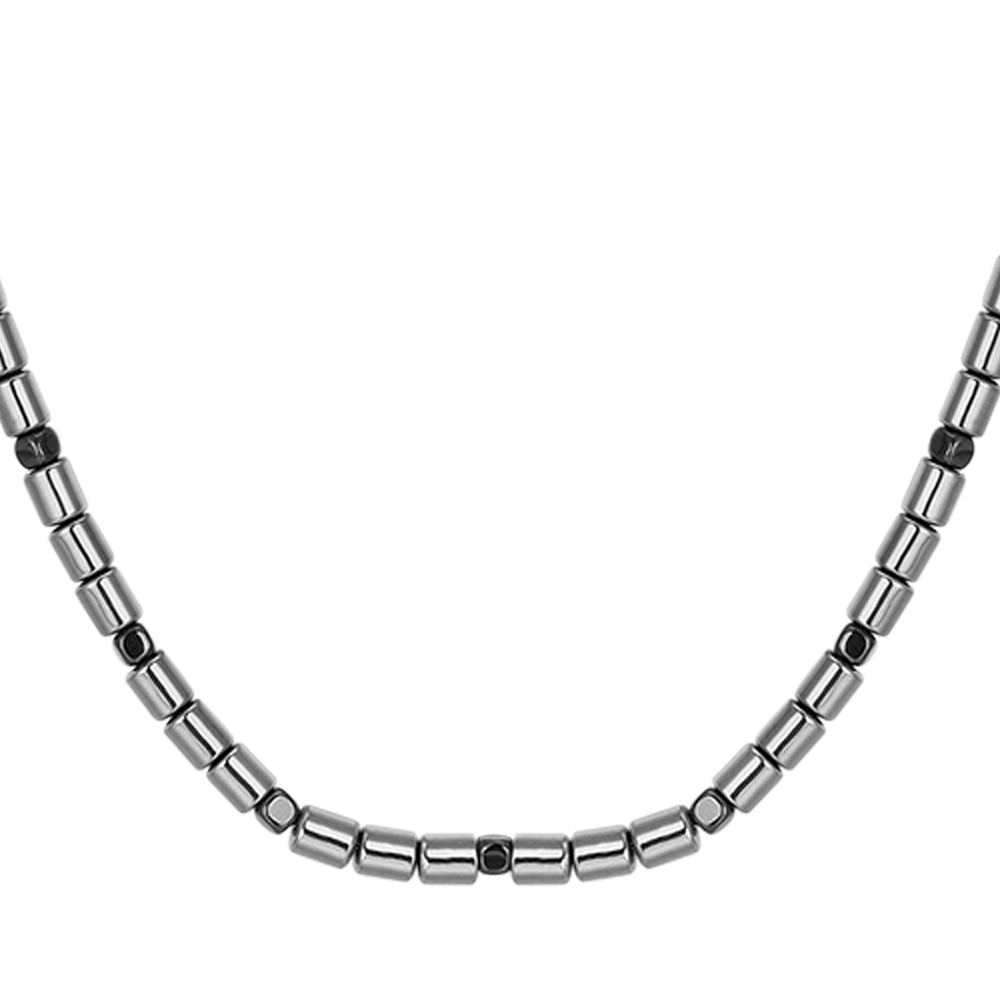 MEN'S STEEL NECKLACE WITH SILVER AND BLACK HEMATITE