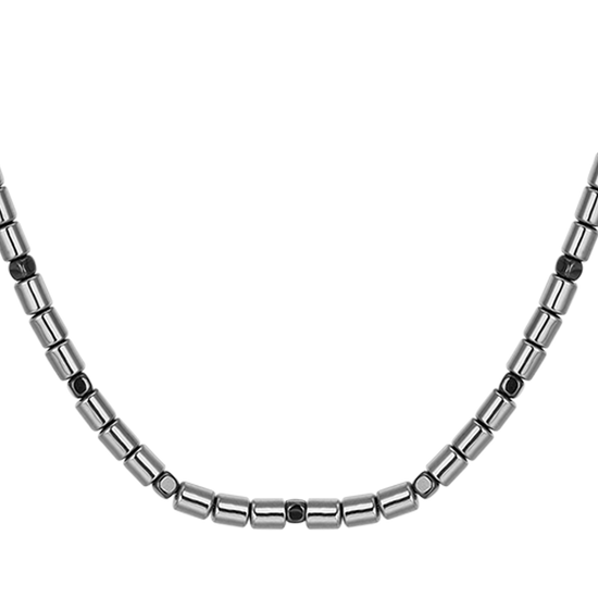 MEN'S STEEL NECKLACE WITH SILVER AND BLACK HEMATITE