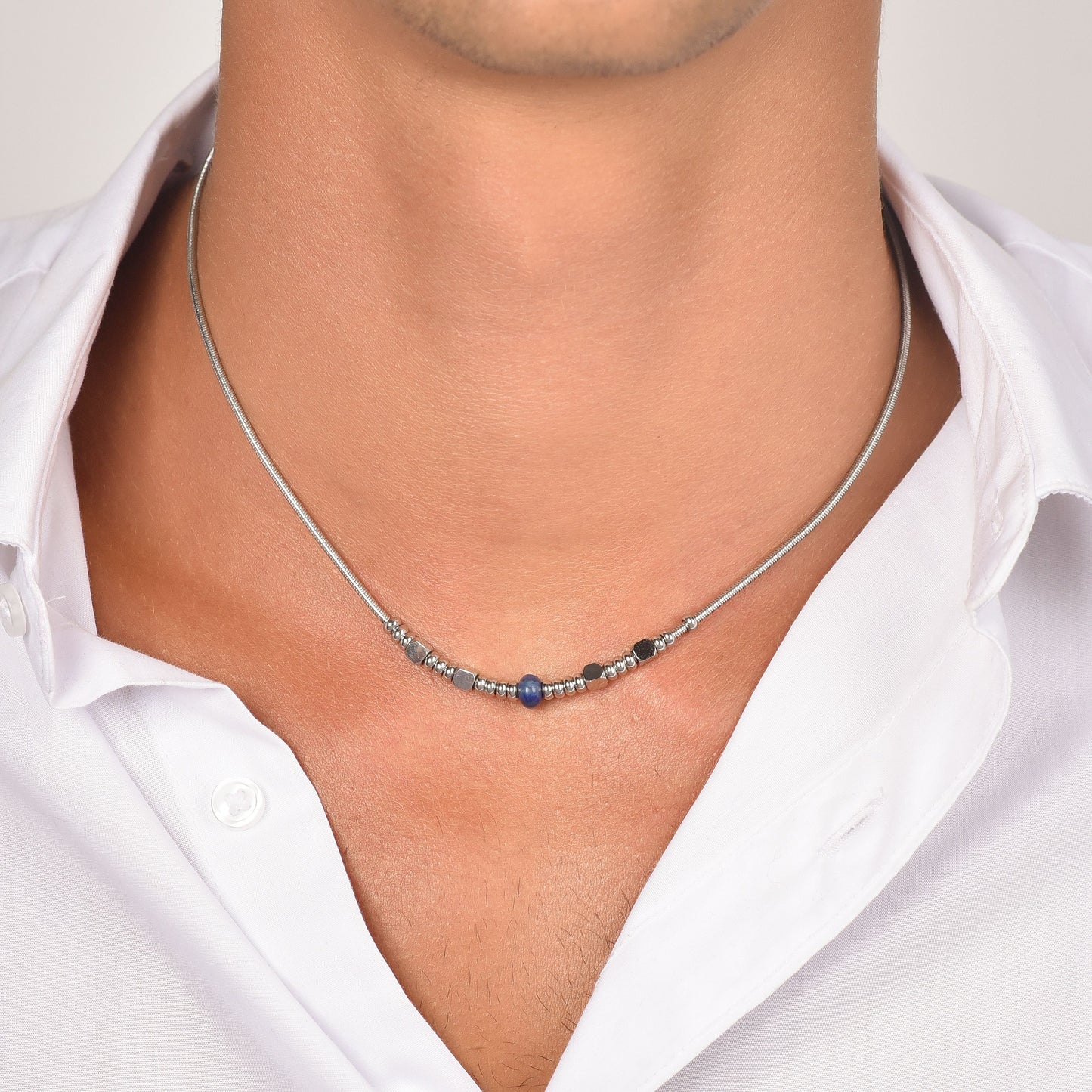 MEN'S STEEL NECKLACE WITH BLUE STONE Luca Barra